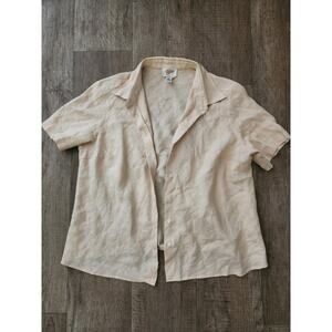 VTG TALBOTS Soft Yellow Womens Button Front Shirt 100% Irish Linen 18W *See Pics